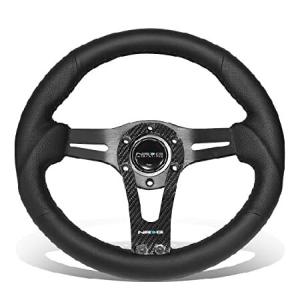 NRG Innovations NRG-RST-002RCF 強化ハンドルカバー 320mm スポーツ 軽量 カーボンセンタースポーク付き ブラックレザーとリベット 並行輸入品｜import-express-net