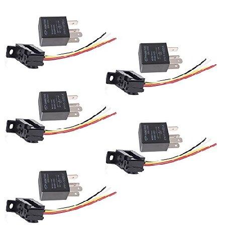 ESUPPORT 車用高耐久リレースイッチ 12V 30A SPST 4ピン ワイヤーソケット プラ...