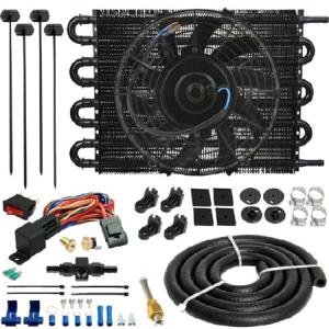American Volt 8列オートトランスミッションオイルクーラー 9インチ 電動ファン ＆ 6AN インラインホース サーモスタットスイッチ 車 トラック 配線 並行輸入品｜import-express-net