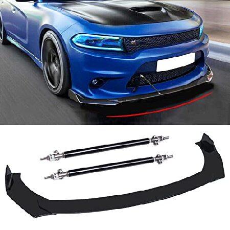 フロントバンパー リップスプリッター スポイラー + ストラットロッド ブラック Dodge Cha...