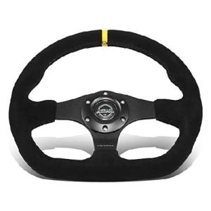 NRG Innovations RST-024MB-S-Y 320mm 3本スポーク フラットボトム スエードハンドル ホーンボタン付き 6x70mm ボルトパターン ブラックホイール/イ 並行輸入品｜import-express-net