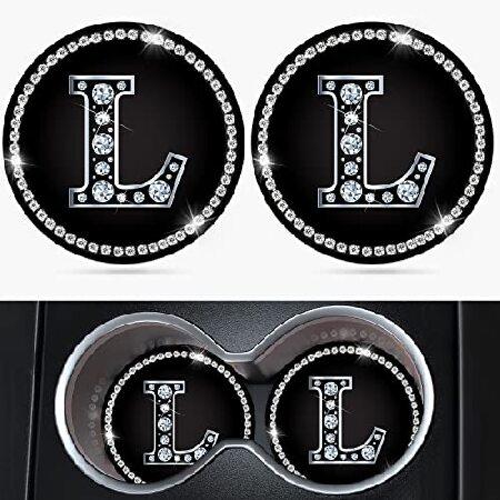 車用カップホルダーコースター 2パック レターL イニシャルデザイン キラキラ光るクリスタルラインス...