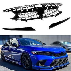 グロスブラック FL5 Type-R スタイル メッシュ 交換用 ガーニッシュ トリム フロントグリル グリル 2022 2023 ホンダ シビック 4ドア EX LX ツーリン 並行輸入品｜import-express-net