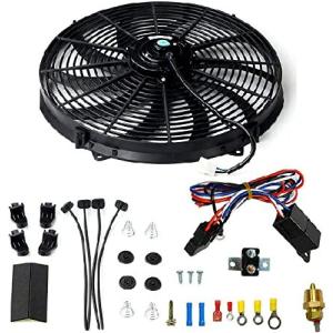 16インチ 電気ラジエーターファン 3000CFM 10ブレード 電動ファン 自動車 ブラック サーモスタット配線スイッチリレーキット付き 並行輸入品｜import-express-net
