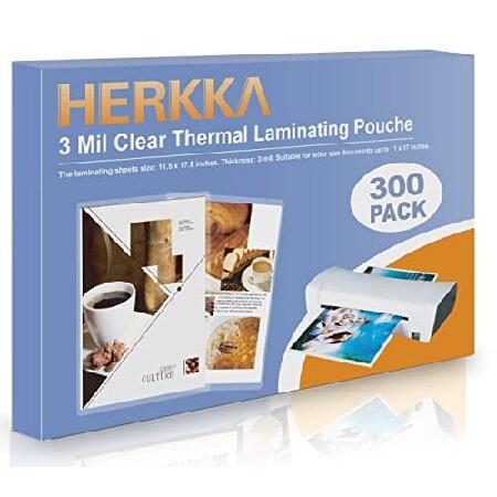 HERKKA ラミネートシート 300枚パック 11 x 17インチのシートを保持 3ミル 透明サー...