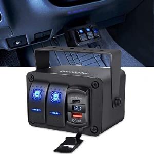 Nilight 2ギャングロッカースイッチボックス 12V SPST ON OFFスイッチ PD Type C QC 3.0 USB充電器 電圧計 防水 アルミニウム ロッカースイッチパネ 輸入品