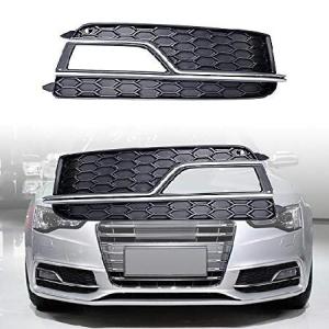 AMOPACORP Compatible for 1 Pair Front Lower Bumper Fog Light Grill Honeycomb Mesh Vent Grille Silver Trim Cover Left and Right Side AudiA5  並行輸入品｜import-express-net