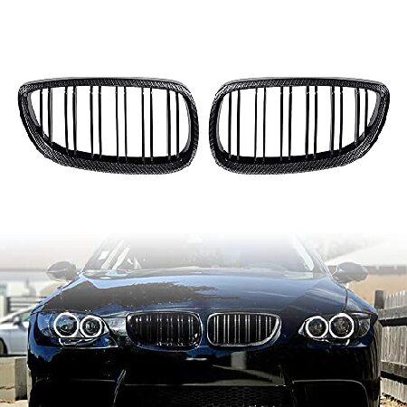 AMOPACORP ダブルライン キドニーグリル 光沢ブラックカーボンファイバー2個 BMW 07-...