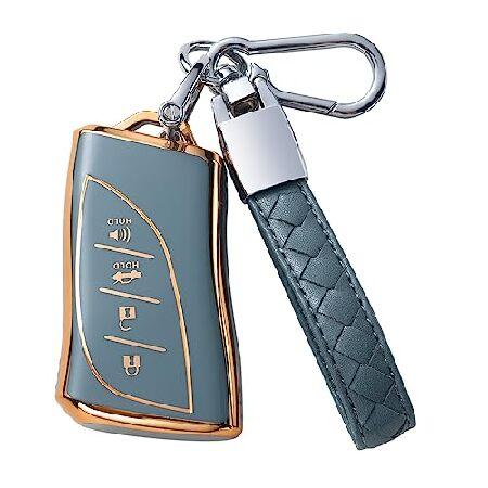 CHEZENHUI レクサスキーフォブカバー レザーストラップ付き 車用キーケース シェル保護 Le...
