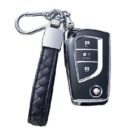 CHEZENHUI トヨタキーフォブカバー レザーストラップ付き 車のキーケース シェルプロテクショ...