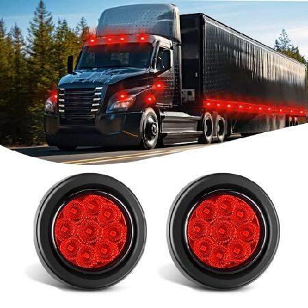 Nilight 2インチ ラウンドマーカーライト 2個 レッド 9LED マーカー クリアランス ラ...