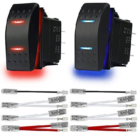 MKBKLLJY 2個 ブルー/レッド LEDライト 自動ロックロッカースイッチ トグルオン/オフ/...