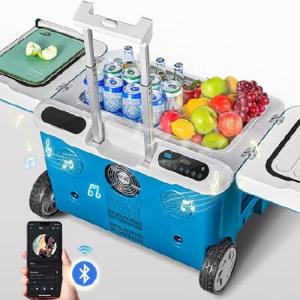 AAOBOSI Car Fridge, 42Quart(40L) Portable 12 Volt Car Refrigerator Cooler with Wheels＆Bluetooth Speaker＆Handle＆Battery Powered, -4?~68? 輸入品