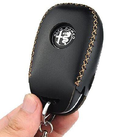 Cadtealir 指紋防止本革キーフォブカバーケース アルファロメオ ジュリア ステルヴィオ 4C...