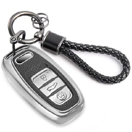 CTRINEWS アウディキーフォブカバー メタル編組ロープキーチェーン付き アップグレードされたソ...