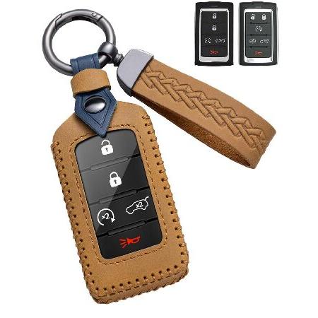 YINEOR ジープキーフォブカバー レザーカーキーケース プロテクターキーチェーン スマートキーフ...