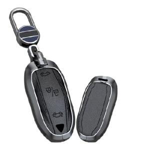 KUNIO Car Key Fob Cover Case Fit for Tesla Model 3/Y/S Key Protective Cover Keychain Leather Metal Key Holder Key Cover A Black 並行輸入品｜import-express-net