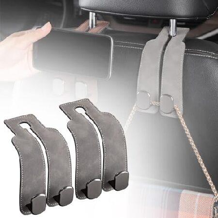 カーシートバックダブルフック レザーカーシートヘッドレストダブルフックと携帯電話ホルダー 自動車用シ...