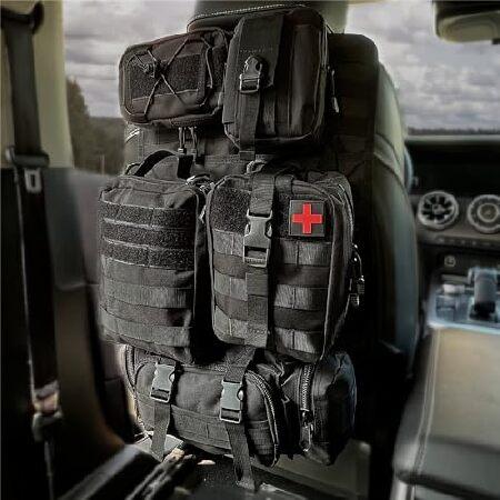 ユニバーサルブラック タクティカルカーバックレスト シートバックオーガナイザー Molle タクティ...