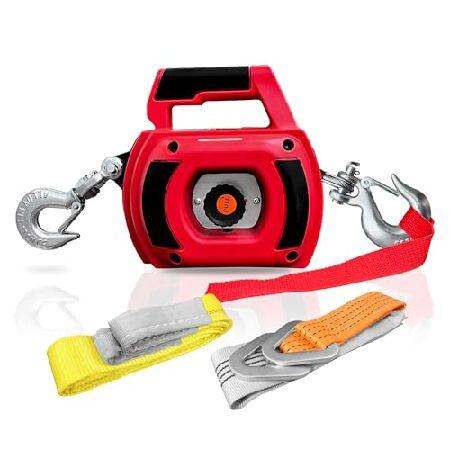 FITHOIST ポータブルドリルウインチ 1000ポンド リフトスリングストラップとDリングタイダ...