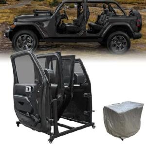 SUNPIE 引き戸収納ハンガーラック ダストカバー付き 可動式車のドアホルダーカート 2007-2024 Wrangler JK JKU JL グラディエーター対応 輸入品