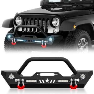 SOENBOO スタビーフロントバンパー 2007-2024 Jeep Wrangler JK JL JKU JLU Unlimited＆Gladiator JT (2/4ドア)対応 18W LEDライト4個付き、ウインチ 並行輸入品｜import-express-net