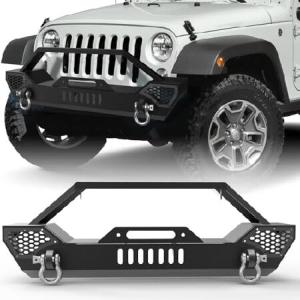 Front Bumper Compatible with 2007-2018 Jeep Wrangler JK ＆ Unlimited JKU (2/4 Doors), Rock Crawler Off Road Full Width Bumper with Winch Pl 並行輸入品｜import-express-net
