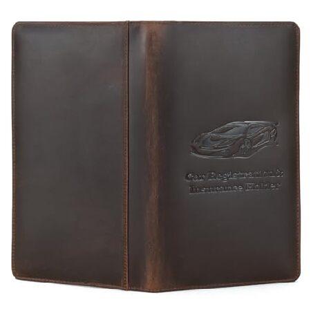 Polare フルグレインレザー 自動車登録および保険カードホルダー 車両グローブボックス オーガナ...