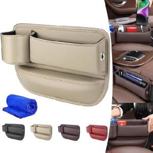 Jessena Car Leather Cup Holder Gap Bag, Car Seat Storage Bag with Cup Holder, Car Seat Gap Filler Organizer, Leather Car Seat Storage Box F 並行輸入品｜import-express-net