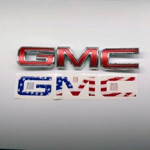 Generic Compatible with 2007+ GMC Sierra *only* 3M Gel-coated (domed) American flag design emblem overlay precut NO trimming (Red/White/Blu 並行輸入品｜import-express-net
