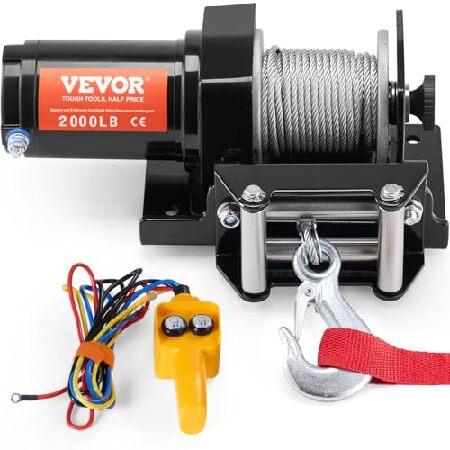 VEVOR 電動ウインチ、ライン引き容量2000ポンド 12V DC ATV/UTVウインチ Φ5/...