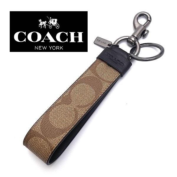 コーチ COACH キーリング キーホルダー ラージ ループキー フォブ シグネチャー タン ブラッ...