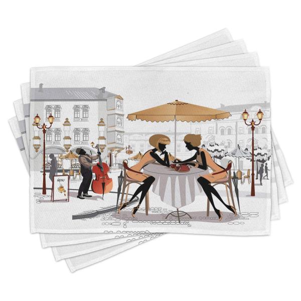 Lunarable France Place Mats Set of 4, 2 Ladies in ...