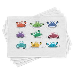 【並行輸入品】Ambesonne カニ プレースマット 4枚セット 楽しい漫画スタイル カラフルなカニのキャラクター さまざまな表情と感情 洗え