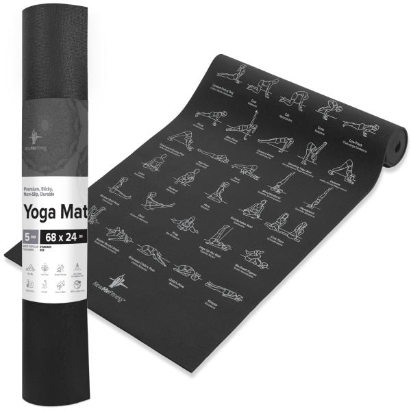 (Black) NewMe Fitness Instructional Yoga Mat Print...
