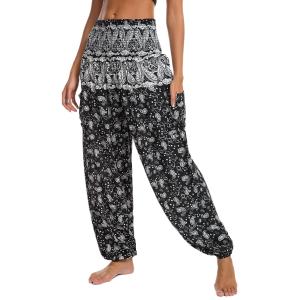 【並行輸入品】Urban CoCo レディース スモックウエスト ボヘミアン 花柄プリント ハーレム ヨガパンツ US サイズ: Large カ