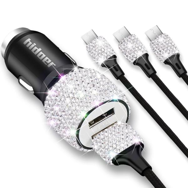 【並行輸入品】Bling USB カーチャージャー 5V/2.1A ホワイトクリスタル装飾 デュアル...