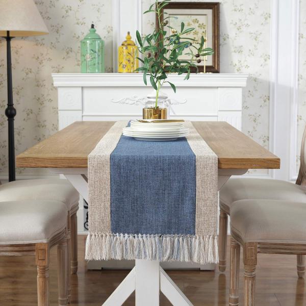 【並行輸入品】PHNAM テーブルランナー タッセル付き 長さ72インチ リネン コットン コーヒー...