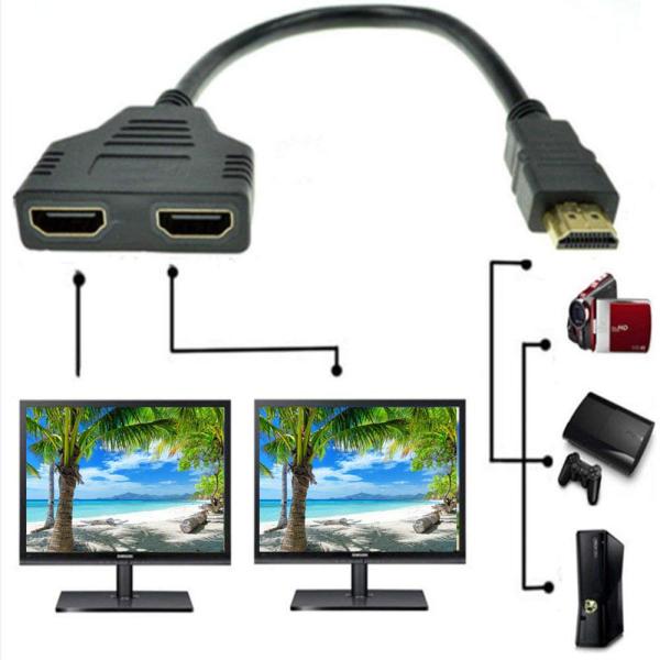 HDMIスプリッターアダプターケーブル HDMIオス   デュアルHDMIメス 1~2ウェイ 同時に...