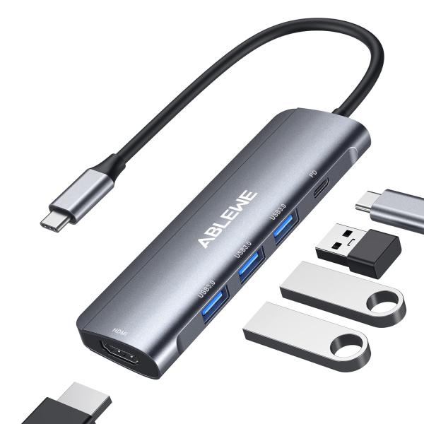 ABLEWE USB C   HDMIアダプター 5 in 1 USB Cハブ HDMIアダプター ...