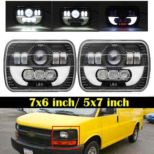 【並行輸入品】7x6 5x7インチ LEDヘッドライト DRL &amp; アンバー シボレー エクスプレス...