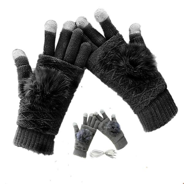 Women&apos;s &amp; Men&apos;s USB Heated Gloves Mitten Winter Ha...