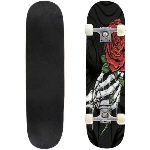 【並行輸入品】Classic Concave Skateboard Skull Hand Holding a Rose Hand Drawin