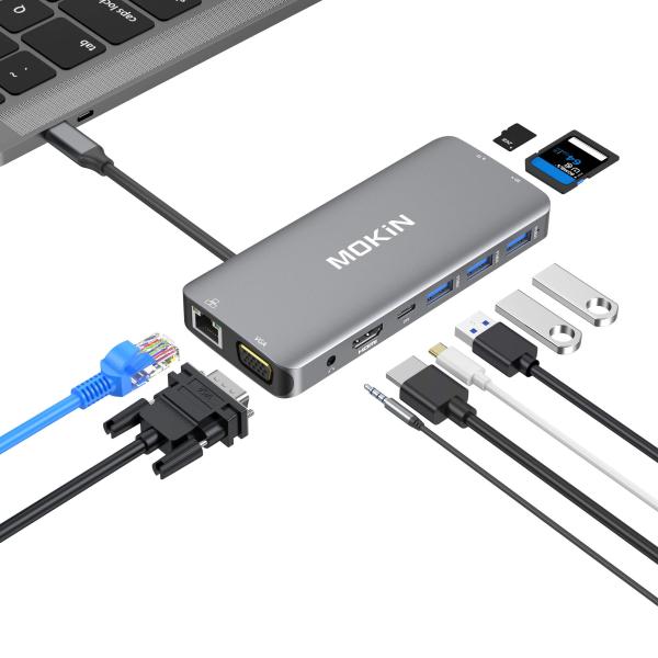 USB Cハブ マルチポートアダプター   10イン1 ポータブルドングル 4K HDMI VGA ...