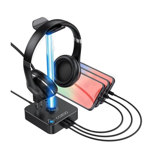 RGB Headphone Stand with USB Charger COZOO Desktop...
