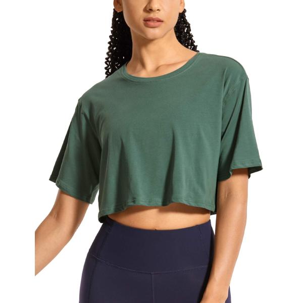 【並行輸入品】CRZ YOGA Women's Pima Cotton Workout Crop T...