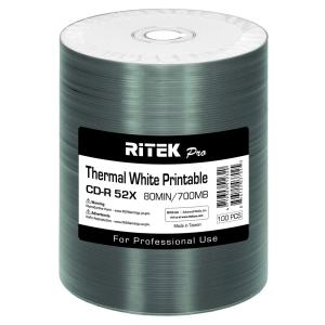 Ritek Pro (プロフェッショナルグレード) CD R 52X 700MB ホワイトサーマルハブ 印刷可能 ブランクメディア 並行輸入品｜import-tabaido