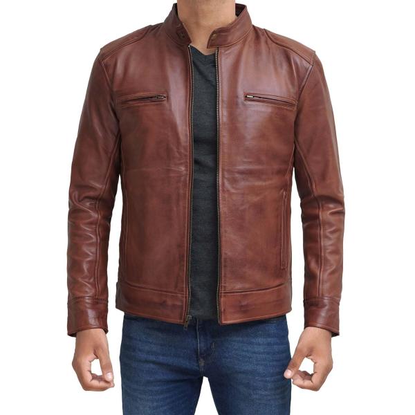 【並行輸入品】fjackets ブラウンレザージャケット メンズ   本物のラムスキン メンズ レザ...