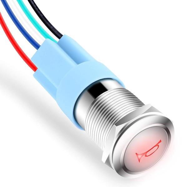 【並行輸入品】AutoEC/19MM 12V Car Horn Push Button Red LE...