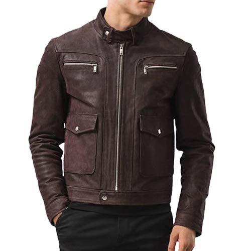 【並行輸入品】Men's Coffee Brown Leather Cafe Racer Jacke...